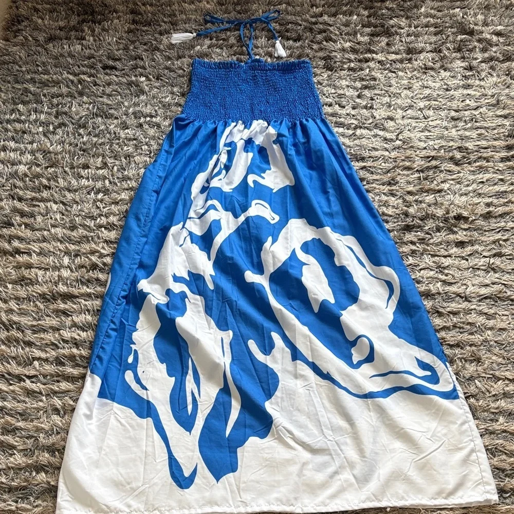 Gypsie Blu Brand Blue and White Floral Pattern Maxi Dress Size M - Picture 4 of 5